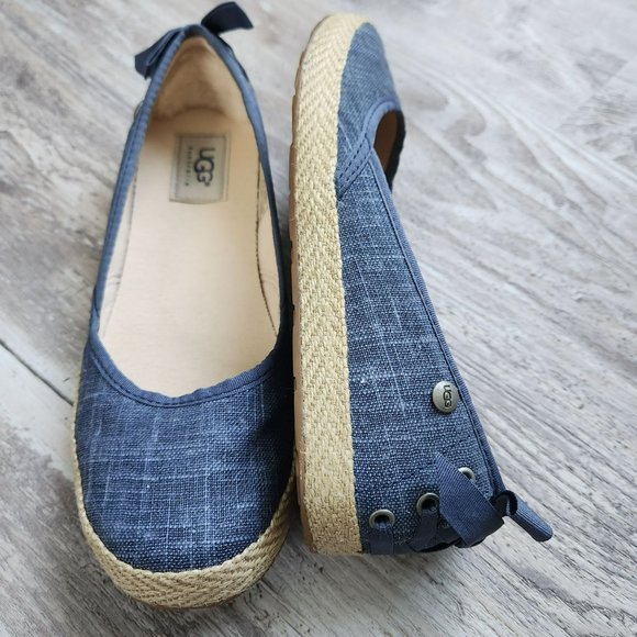 Ugg Indah Ballet Flat Denim Blue Western Girl Country Core Lace Ribbon 6.5 NEW - Picture 16 of 16
